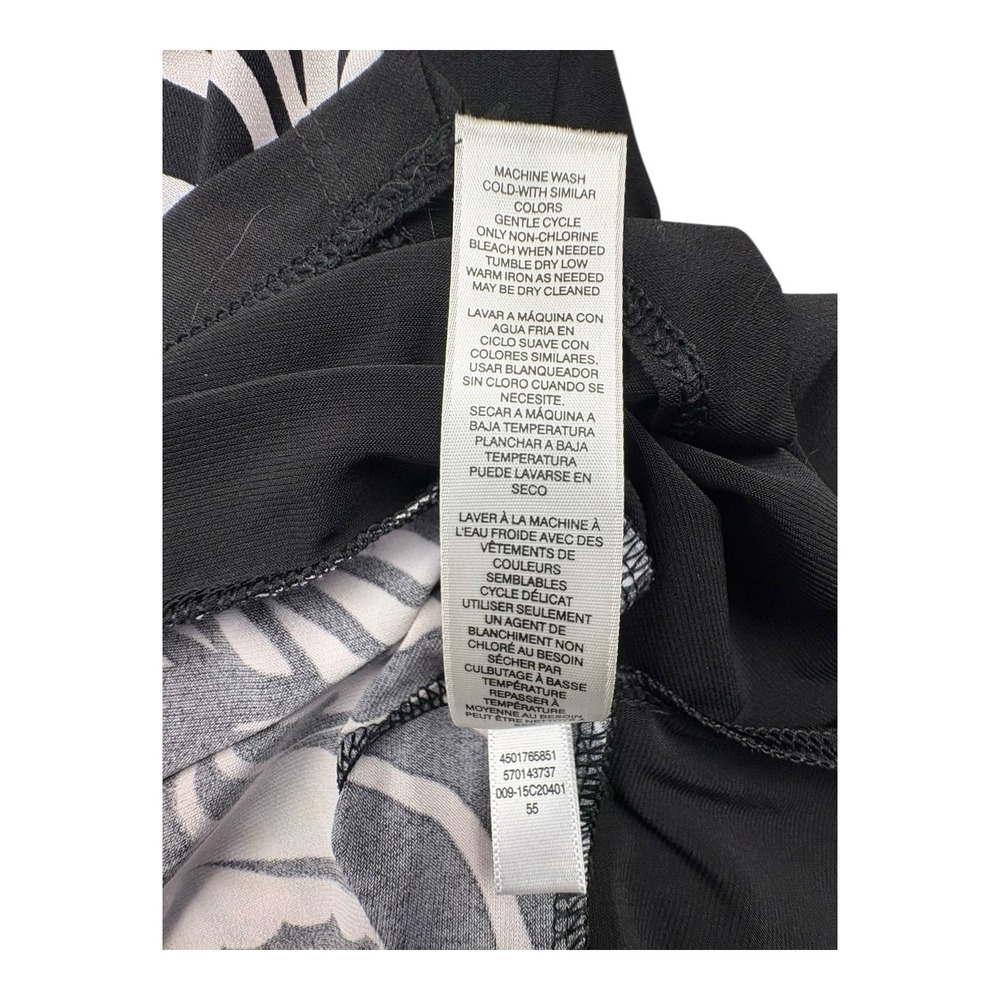 Chico's Size 2 Black Beige‎ Asymmetrical Hem Tunic Top Short Sleeve Stretch - Picture 4 of 8